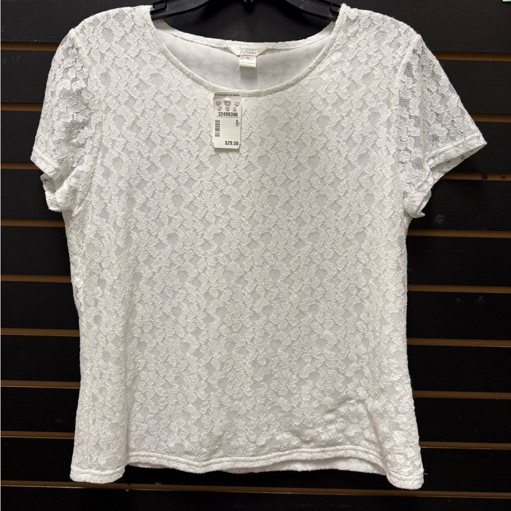 NWT Christopher & Banks White Lace Short Sleeve Top Classic